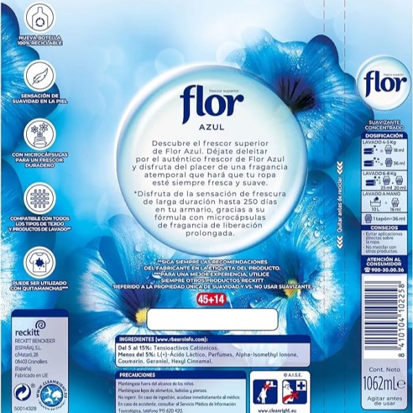 Flor Suavizante azul 59 lavados
