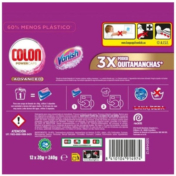 Colon detergente Vanish 12 cápsulas